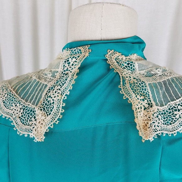 Vintage Carole M Studio Wrap Blouson Lace Collar Pleated Skirt Dress Womens 12 - Picture 5 of 8